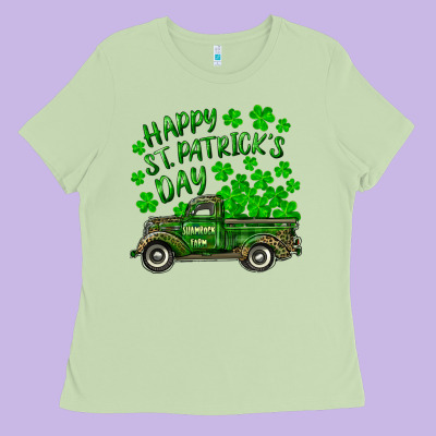 Ladies Tee happy st. patricks day shamrock farm truck