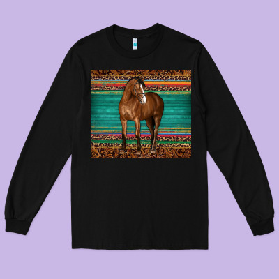 Western Horse Serape  Leather Leopard Long Sleeve Tee Designed By Barkaloodesign