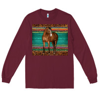 Burgundy western horse serape  leather leopard Long Sleeve Tee - BarkalooDesign