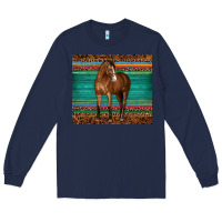 Navy western horse serape  leather leopard Long Sleeve Tee - BarkalooDesign