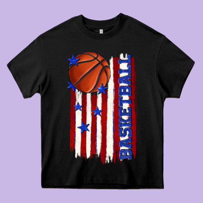 Basketball American Flag Heavy Core Tee Designed By Texasbilliewilder