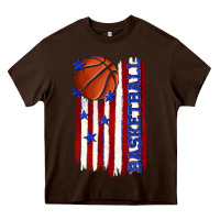 Chocolate Brown basketball american flag Heavy Core Tee - texasbilliewilder