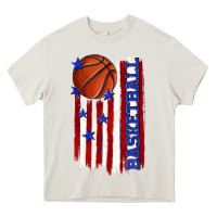 Cream basketball american flag Heavy Core Tee - texasbilliewilder