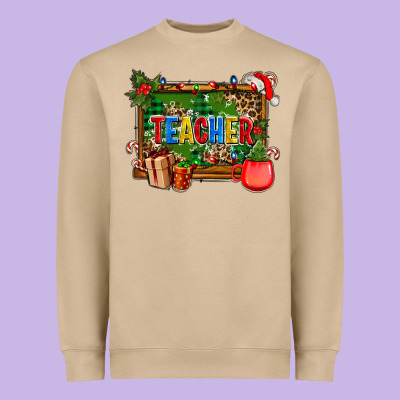 Christmas Teacher And Coffe Cup With Board Heavyweight Sweatshirt Designed By Adodesignshop