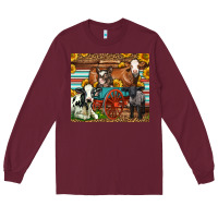 Burgundy Farm Animals On An Old Wagon Long Sleeve Tee - LillyAllenDesigns