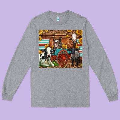 Farm Animals On An Old Wagon Long Sleeve Tee Designed By Lillyallendesigns
