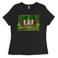 Black happy st. patricks day horses with leprechaun Ladies Tee - RanaPortraitStore