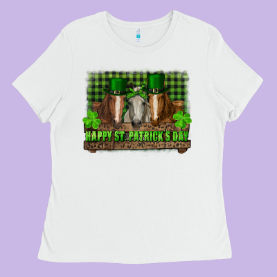 Ladies Tee happy st. patricks day horses with leprechaun