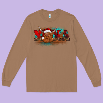 Christmas Nana Highland Cow Long Sleeve Tee Designed By Barkaloodesign