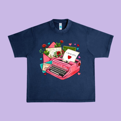 Pink Typewriter And Letters Urban Heavy Tee Designed By Adodesignshop