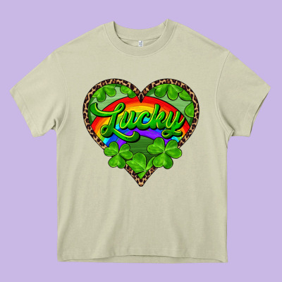 Heavy Core Tee lucky heart with leopard