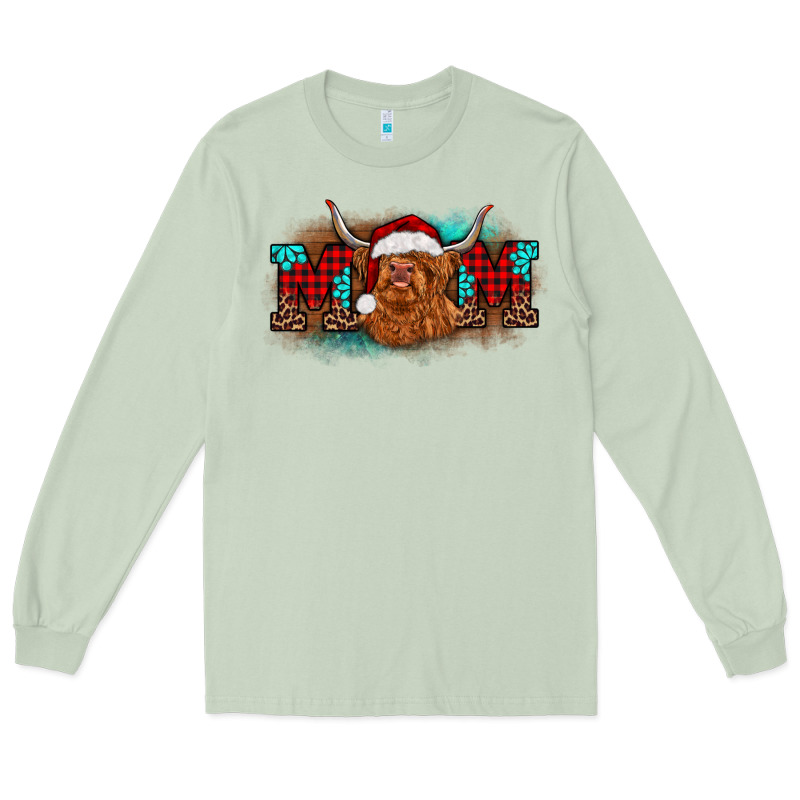 Christmas Mom Highland Cow Long Sleeve Tee by BarkalooDesign | Teevron
