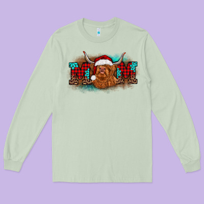 Christmas Mom Highland Cow Long Sleeve Tee Designed By Barkaloodesign