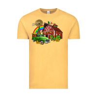 Vintage Mustard barn st patricks with truck and shamrocks Vintage Tee - AdoDesignShop