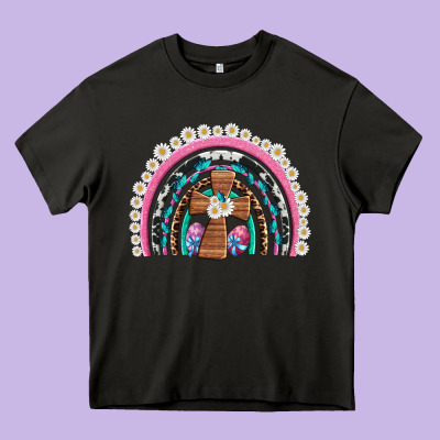 Easter Cross Daisy Egg Rainbow Heavy Core Tee Designed By Artiststas