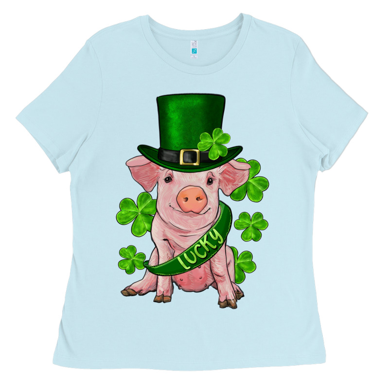 St. Patricks Day Lucky Baby Pig Ladies Tee by RanaPortraitStore | Teevron