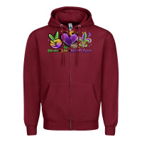 Burgundy peace love mardi gras Zipper Hoodie - MaliasSmallBusiness