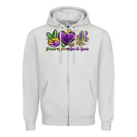 Dove Grey peace love mardi gras Zipper Hoodie - MaliasSmallBusiness