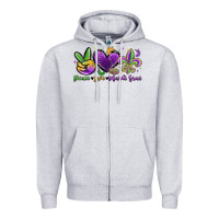 Heather Grey peace love mardi gras Zipper Hoodie - MaliasSmallBusiness