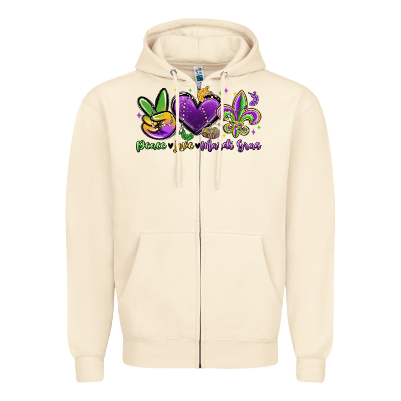 Peace Love Mardi Gras Zipper Hoodie by MaliasSmallBusiness | Teevron