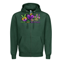 Sports Green peace love mardi gras Zipper Hoodie - MaliasSmallBusiness