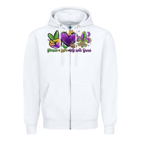 White peace love mardi gras Zipper Hoodie - MaliasSmallBusiness