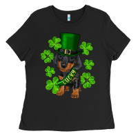 Black st. patricks day lucky dachshund puppy Ladies Tee - RanaPortraitStore