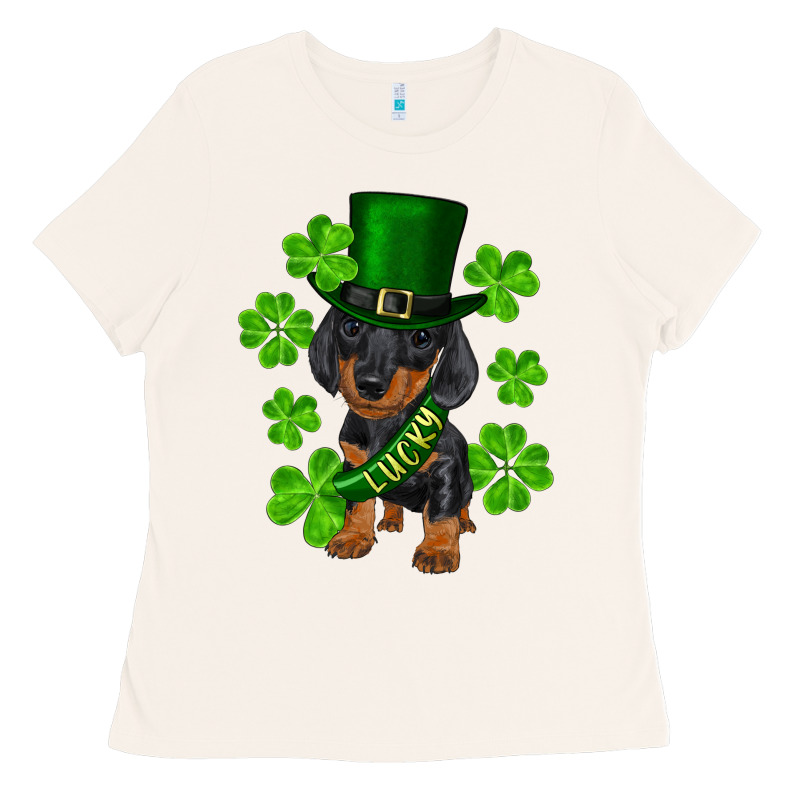 St. Patricks Day Lucky Dachshund Puppy Ladies Tee by RanaPortraitStore | Teevron