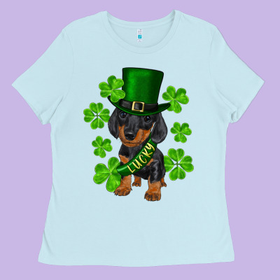 Ladies Tee st. patricks day lucky dachshund puppy