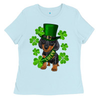Baby Blue st. patricks day lucky dachshund puppy Ladies Tee - RanaPortraitStore