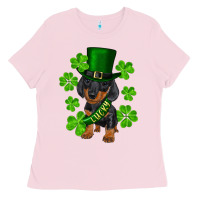 Bubblegum Pink st. patricks day lucky dachshund puppy Ladies Tee - RanaPortraitStore