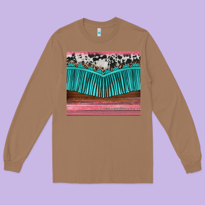 Western Fringe Cowhide Leopard Long Sleeve Tee Designed By Barkaloodesign