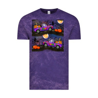 Cloud Purple halloween spooky truck seamless pattern Vintage Tee - BundleAndBundleShop