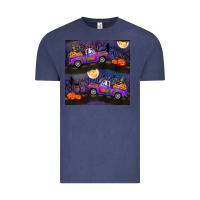 Vintage Denim halloween spooky truck seamless pattern Vintage Tee - BundleAndBundleShop