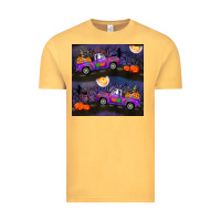 Vintage Mustard halloween spooky truck seamless pattern Vintage Tee - BundleAndBundleShop