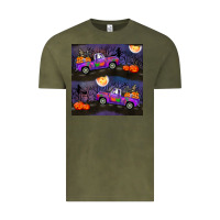 Vintage Olive halloween spooky truck seamless pattern Vintage Tee - BundleAndBundleShop
