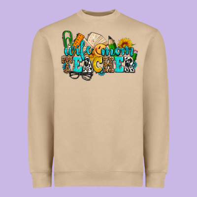 Wife Mom Teacher With Sunflowers Heavyweight Sweatshirt Designed By Adodesignshop