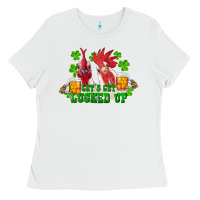 White st. patricks day roosters lets get lucked up Ladies Tee - RanaPortraitStore