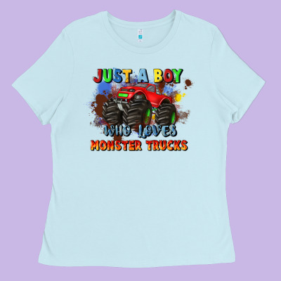 Just A Boy Who Loves Monster Trucks Ladies Tee Designed By Jahusdesignshop