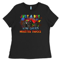Black just a boy who loves monster trucks Ladies Tee - JahusDesignShop