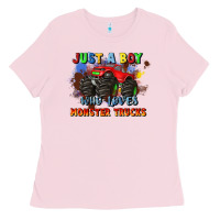 Bubblegum Pink just a boy who loves monster trucks Ladies Tee - JahusDesignShop