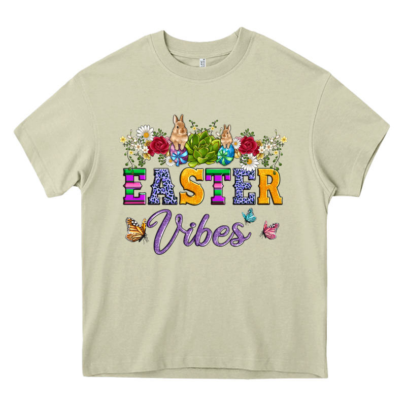 Easter Vibes And Butterfly With Bunny And Flowers Heavy Core Tee by Artiststas | Teevron