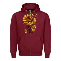 Burgundy faith sunflower Zipper Hoodie - MaliasSmallBusiness