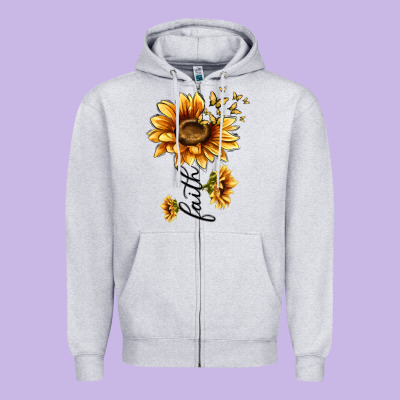 Faith Sunflower Zipper Hoodie Designed By Maliassmallbusiness