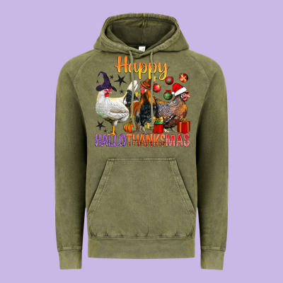 Happy Hallothanksmas Chick Vintage Hoodie Designed By Bundleandbundleshop