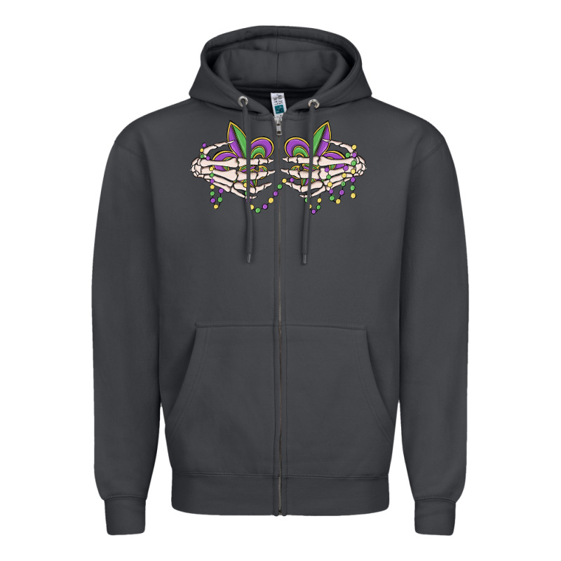 Skeleton Hands Mardi Gras Zipper Hoodie by MaliasSmallBusiness | Teevron