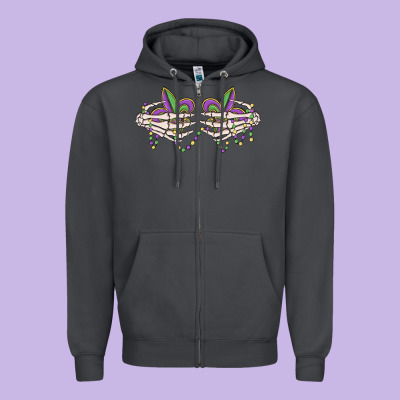 Skeleton Hands Mardi Gras Zipper Hoodie Designed By Maliassmallbusiness