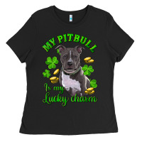 Black st patricks day my pitbuli my lucky charm Ladies Tee - RanaPortraitStore