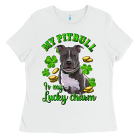 White st patricks day my pitbuli my lucky charm Ladies Tee - RanaPortraitStore