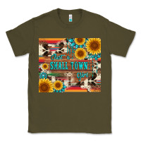 Army Green just a small town girl with gemstone sunflower serape and cowhide Classic Tee - Artiststas